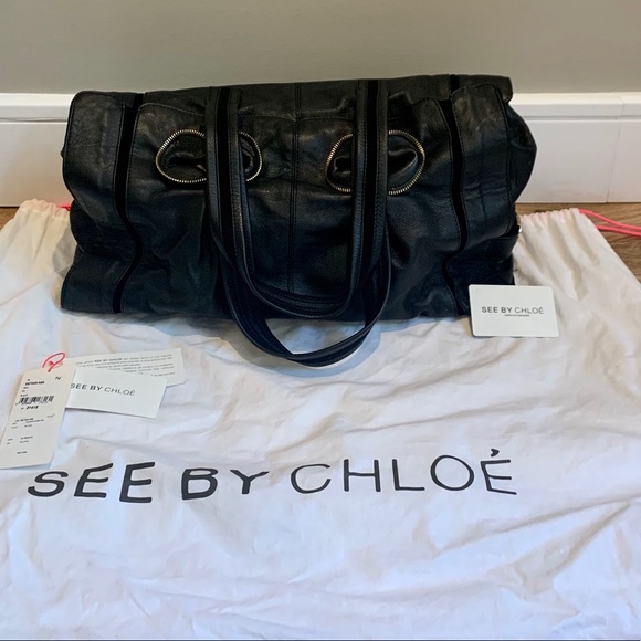 SEE BY CHLOE - Black Leather & Suede Handbag - Picture 5 of 7